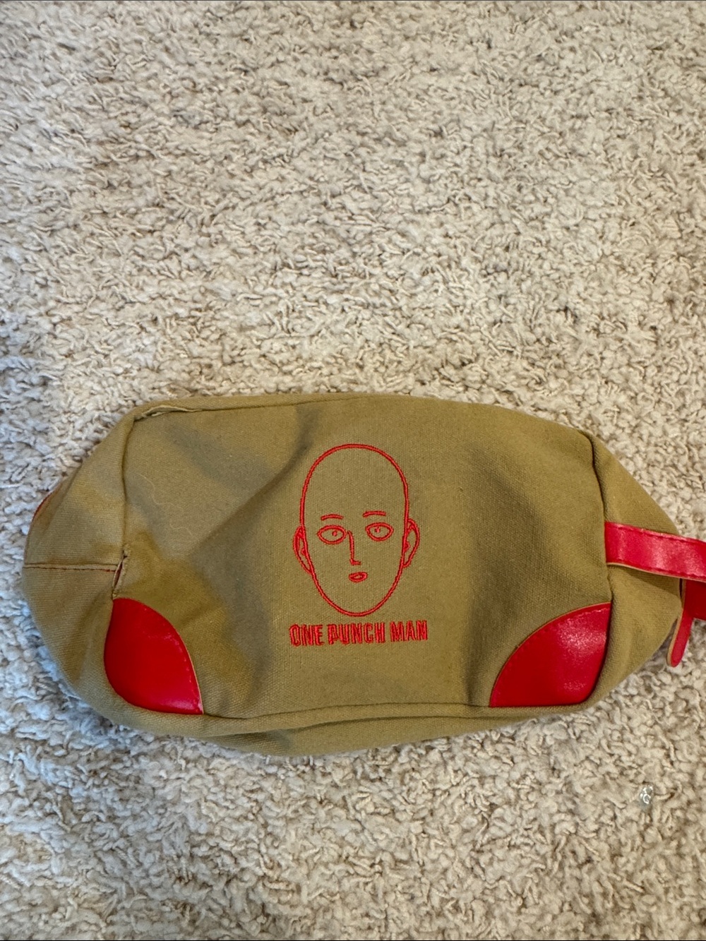 One Punch Man Khaki Canvas Toiletry Bag with Red Accents